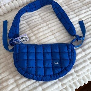 Iris and Rainbow Puff Half Moon Royal Blue Quilted Shoulder and Crossbody Bag